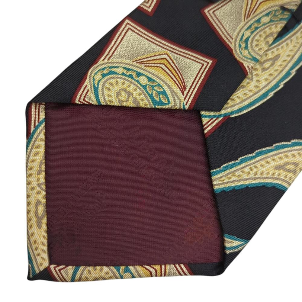 Vintage Jos A Bank Mens Tie Geometric Paisley Black Teal Red Cream Silk Necktie - Picture 4 of 6
